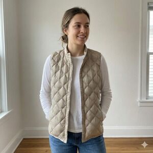 Uniqlo Quilted Down Vest Puffer Womens Medium Champagne Gilet Beige Winter